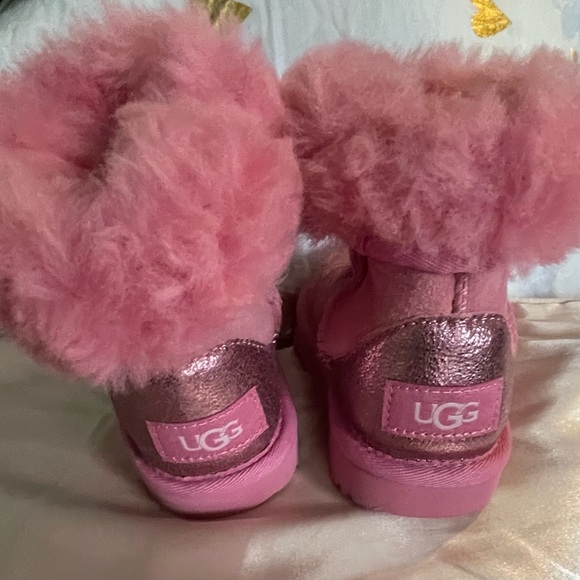 UGG Other - UGG - Boots Girls Kids Pink Fluffy Suede Metallic ankle super soft real fur-NWT